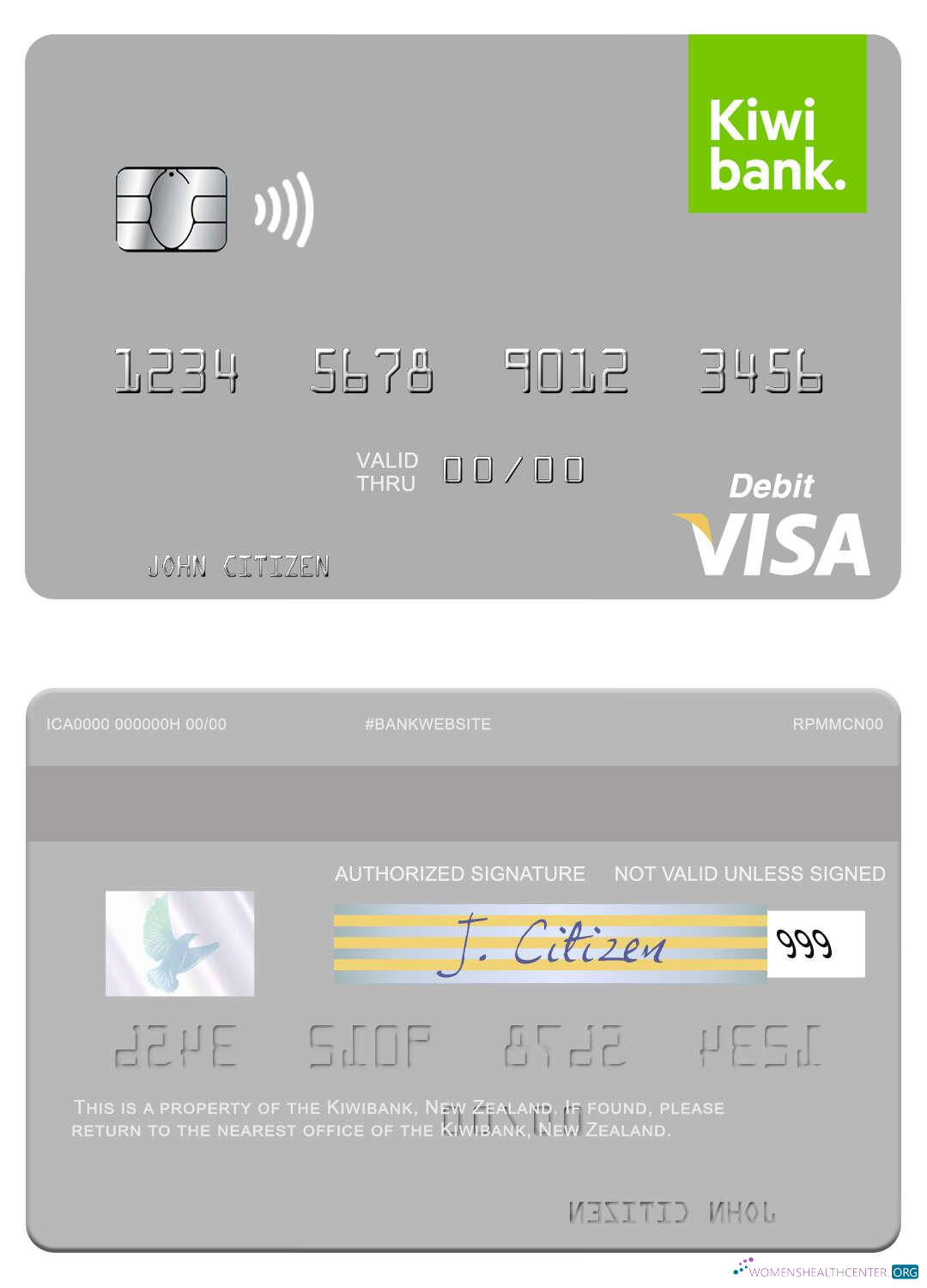 Download New Zealand Kiwibank visa debit card Photoshop template